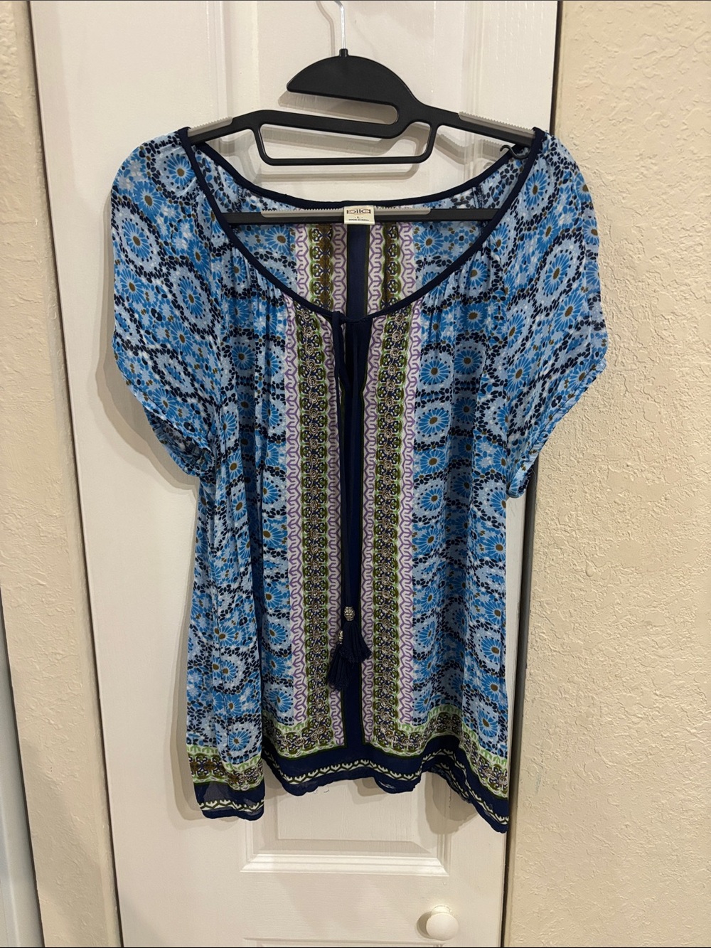 Bila Short Sleeve Sheer Peasant Top
